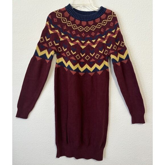 Modcloth Dresses & Skirts - MODCLOTH Fair Isle Dress Sweater‎ Cozy Commitment Burgundy Geometric Small